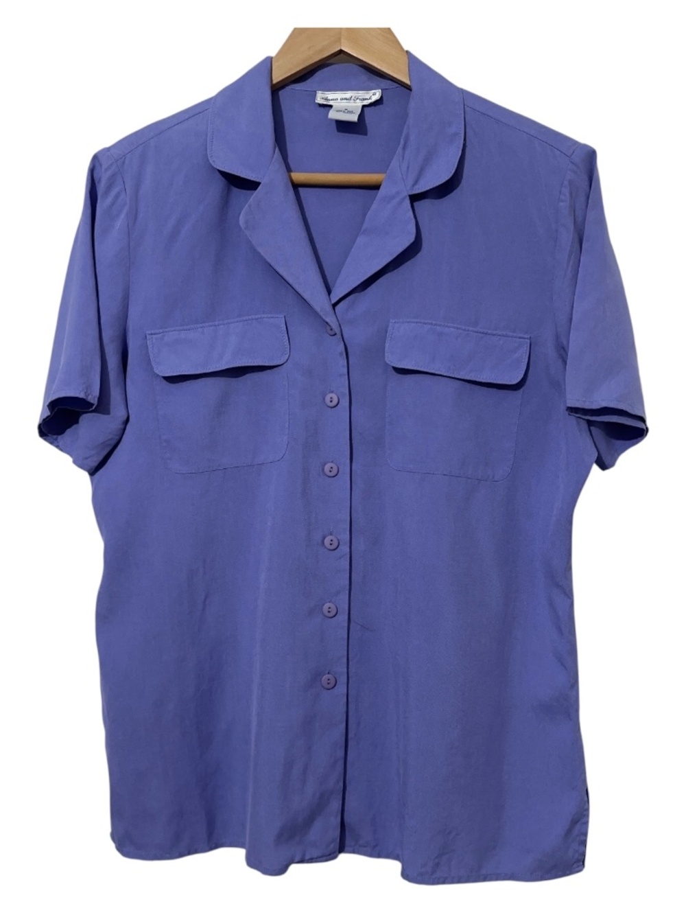 Anna & Frank Womens Silk Purple Short Sleeve Button Down Blouse Size Med Vintage